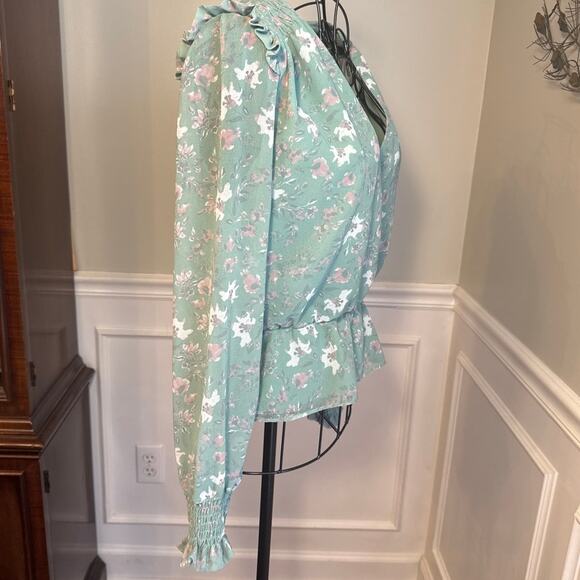 ANTHROPOLOGIE WAYF V-Neck Blouse Sz S Romantic Cottagecore Pastel Floral Print - Picture 13 of 13